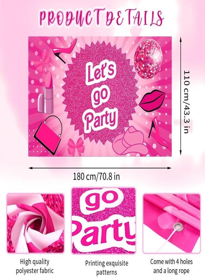 KINYFY Hot Pink Let's Go Party Banner,Pink Photo Booth Props,Princess Birthday Backdrop,Pink Background Backdrop Bachelorette Party Decorations for Party Supplies(6x3.6ft) - Image 2